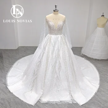 Свадебное платье LOUIS NOVIAS с длинными рукавами, Реальные фотографии 2023, бальное платье с открытой спиной, расшитое бисером, свадебное платье в виде сердечка, Vestidos De Novia