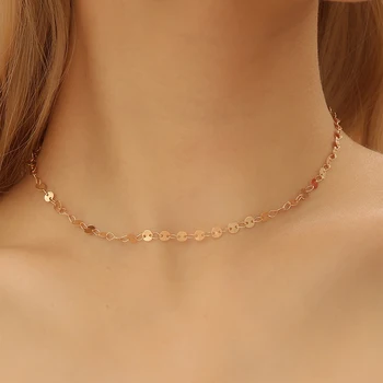 Уникальное ожерелье-цепочка с блестками Золотого цвета, Металлические ожерелья из нержавеющей стали для женщин, Модный подарок для девочек на День рождения