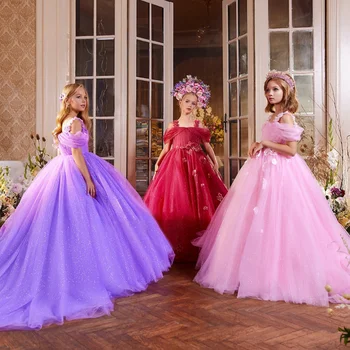 Платья для девочек-цветочниц Изысканное бальное платье принцессы без рукавов длиной до пола из крепа для свадьбы, первого причастия, дня рождения подружки невесты