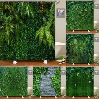 Разнообразие различных зеленых растений, трава, листья газона, 3D-печать занавески для душа, полиэфирная водонепроницаемая занавеска для украшения дома с крючком