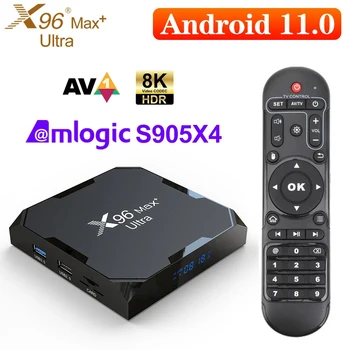 X96 MAX Plus Ultra Android 11 TV BOX Google Голосовой Ассистент Amlogic S905X4 5G Двойной Wifi BT Медиаплеер 4K 4G 64GB Телеприставка