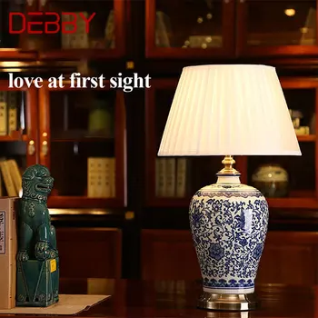 Настольные лампы DEBBY Modern Ceramics со светодиодной подсветкой из китайского синего и белого фарфора, Настольная лампа для дома, гостиной, спальни