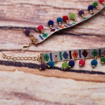 Богемное вязаное ожерелье с вышивкой, разноцветные шарики с кисточками, женское колье, ювелирные изделия, модные Аксессуары