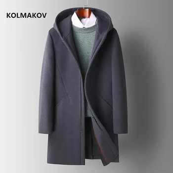 2024 Зима, новое поступление, мужское шерстяное пальто с капюшоном, повседневный тренч, высококачественная куртка, мужской размер M-4XL