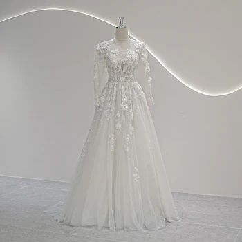 SL-9201 элегантные свадебные платья с длинным рукавом, настоящие фото, хрустальные свадебные платья для новобрачных, бусы большого размера, vestido novias