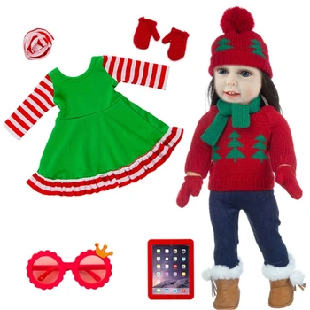 Модный свитер в рождественской тематике на 18 дюймов с аксессуарами в виде шляпы, детская игрушка, праздничный костюм для вечеринки 066B