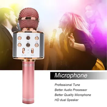 Портативный караоке-микрофон Bluetooth, Беспроводной профессиональный динамик, Ручной микрофон для домашнего KTV