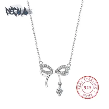 Стильное ожерелье из серебра 999 пробы для женщин, модный кулон с бантом, цепочка для ключиц, ювелирные изделия из сверкающего циркона, подарок на годовщину
