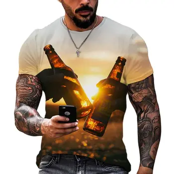 Креативный пивной графический бар с 3D-принтом в стиле хип-хоп, модная летняя мужская футболка с коротким рукавом и круглым воротником большого размера