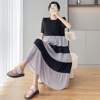 C52040 # Одежда для беременных, легко сочетающаяся с одеждой для беременных, Плюс размер, свободное платье, женское платье в корейском стиле в стиле пэчворк, стильное платье для беременных