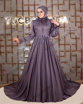 Хиджаб из винограда с длинным рукавом, Мусульманские вечерние платья, Шифоновые аппликации, Исламское официальное вечернее платье, Женский арабский кафтан, Халат для вечеринок