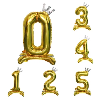 Золотая 32-дюймовая Корона, 0-9-цифровой воздушный шар, Фольга, пленка, Воздушный шар, Макет сцены детского дня рождения