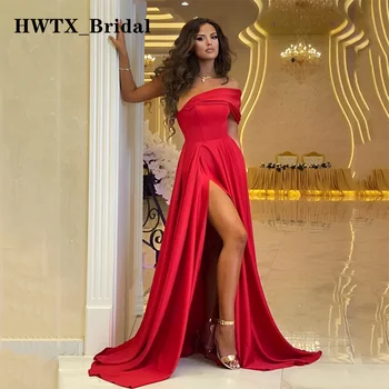 Красные вечерние платья трапециевидной формы на одно плечо, сексуальное атласное платье для выпускного вечера с высоким разрезом, Длинные вечерние платья без спинки для свадьбы