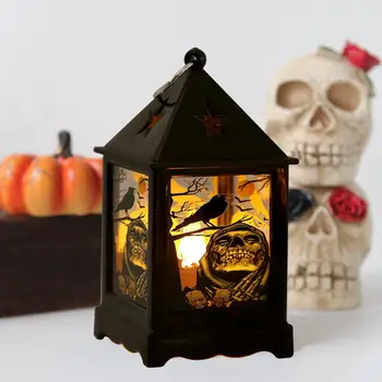 Уникальные фонарики на Хэллоуин, жуткий светодиодный светильник, реалистичные украшения на Хэллоуин с ручкой, подвешенные в виде тыквы-призрака для вечеринки