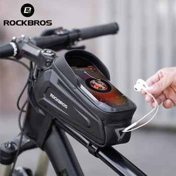 Велосипедная сумка ROCKBROS Водонепроницаемая Велосипедная сумка с сенсорным экраном Верхняя Передняя Трубчатая Рама MTB Дорожная Велосипедная сумка 6,5 Чехол для телефона Аксессуары для велосипедов