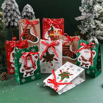 10шт Рождественский подарочный бумажный пакет Креативный Бант Снежинка С ручным пакетом для конфет Праздничная вечеринка Детский пакет для упаковки конфет и печенья