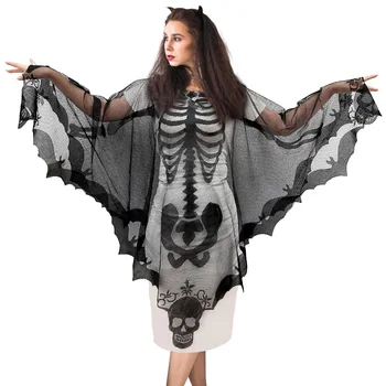 OurWarm Кружевное пончо с паутиной, накидка на Хэллоуин для женщин, черное пончо со скелетом на Хэллоуин, костюм 