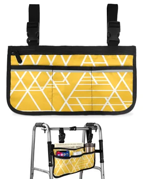 Геометрическая текстура, Желтая Сумка для инвалидной коляски с карманами, Подлокотники, Боковые сумки, Прогулочная рама для электрического скутера, Сумка для хранения