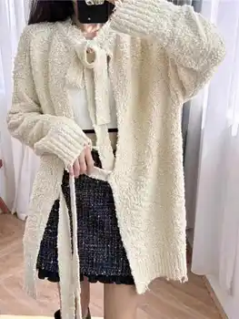 2023 Осенне-зимний вязаный свитер в стиле ретро с двумя отверстиями спереди и сзади, женское пальто