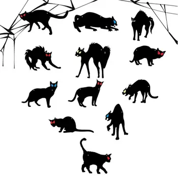 Украшения для кошек на Хэллоуин Загораются Водонепроницаемые окна с орнаментом из черных кошек, 3D Вешалка с ремешком для праздничной вечеринки, складная подставка