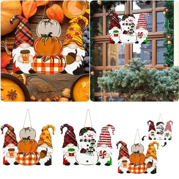 Тыквенный карлик-снеговик, подвесная подвеска на День благодарения, Рождественские подвесные украшения для дома, внутри и снаружи, дверная вешалка L5