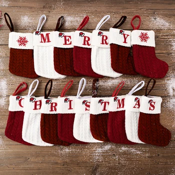 Рождественские Носки Вязание Чулок с буквами в виде Снежинок Рождественское украшение для дома 2023 Рождественское украшение для елки Подарок Navidad Natal 2024