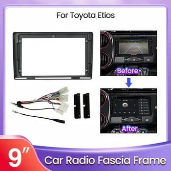 Для Toyota Etios 2011 + Стерео радио Крепление на приборной панели Установка Аудио Отделка приборной панели Комплект лицевой панели 9-дюймовая черная рамка автомагнитолы 2din