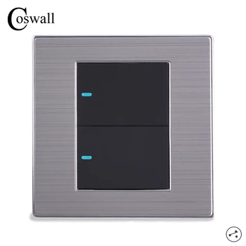 Coswall 2 Банды 2-Полосный Роскошный Светодиодный Выключатель Света Вкл/Выкл Настенный Выключатель Прерыватель Матовая Серебристая Панель 10A AC 110 ~ 250V