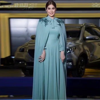 Мусульманские вечерние платья 2023 Шифоновые аппликации Исламский Дубай Саудовско-Арабский Длинное Элегантное платье Со Съемной шалью Вечернее платье