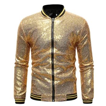2023 Новая мужская куртка-бомбер с блестками, блестящие блестки, пальто на молнии с длинным рукавом, хип-хоп, свободная одежда для ночного клуба, уличная одежда для сцены, пальто