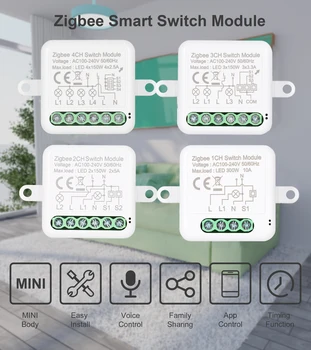 1-канальный релейный модуль Zig bee Mini Smart Switch Поддерживает 2-полосный переключатель управления для автоматизации умного дома Работает с Alexa Google Home