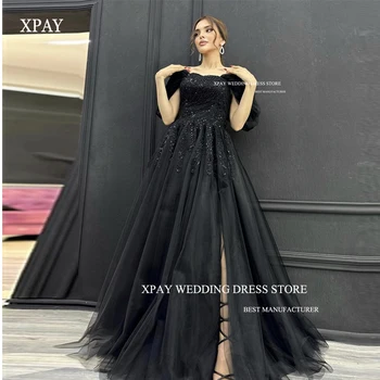 XPAY Современные блестящие черные платья для выпускного вечера в Дубае, арабские женские вечерние платья с разрезом с открытыми плечами, длинное вечернее платье 2023 г.