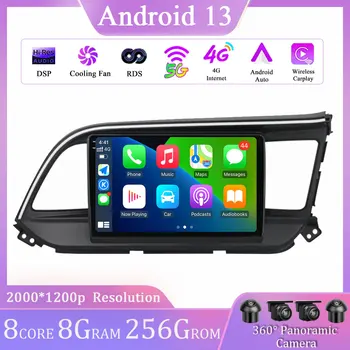 9-Дюймовый Android 13 Автомобильный Радиоприемник DSP QLED GPS Навигация Мультимедиа Для Hyundai Elantra 6 2018 2019 2020 Видеоплеер 4G LTE + Wifi BT