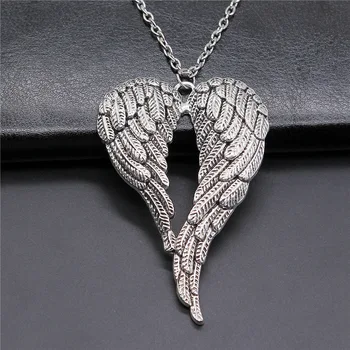 Винтажная мода 2 цвета 68x46 мм, Большое двойное ожерелье с крыльями Ангела Для женщин, Мужское ожерелье с длинной цепочкой