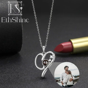 ETHSHINE Photo Изготовленное на Заказ Проекционное ожерелье из серебра 925 пробы с сердечком на День Рождения, подарок на Память о семье, Подарок на Рождество
