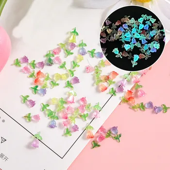 100шт Смешанных цветов, 3D мини-светящиеся цветы из смолы для нейл-арта в виде тюльпанов, для украшения ногтей, сделай сам, чехол для телефона, наклейки на холодильник