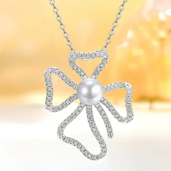 SpringLady Серебро 925 Пробы, жемчуг, Высокоуглеродистый бриллиант, ожерелье с подвеской в виде банта для женщин, подарки, свадебные украшения