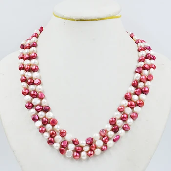 Новейшие идеи Очаровательного ожерелья для профессиональных женщин 8 мм 3-рядное пресноводное культивированное натуральное ожерелье из жемчуга в стиле барокко 45-50 см