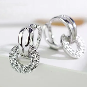 Роскошные серьги-кольца с полным циркониевым кольцом для женщин, девочек, свадебных Корейских модных ювелирных изделий Y2K, подарков e467