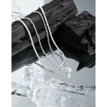 Новое поступление, легкий роскошный дизайн, сверкающий циркон, жемчуг, двойное ожерелье из стерлингового серебра S925 Женский
