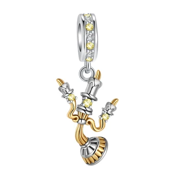 Золотая свеча из Стерлингового Серебра 925 пробы Подходит для оригинального браслета Pandora charm из бисера, ожерелья, безделушки, поделок для женщин, ювелирных изделий