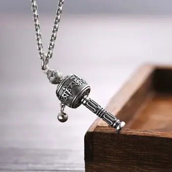 Винтажное Серебряное ожерелье с подвеской-мантрой, Вращающееся Молитвенное колесо, Ожерелье-амулет для мужчин и женщин, Ретро Ювелирные аксессуары