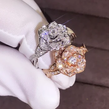 Модное Элегантное Женское кольцо с Ослепительным цветком, Юбилейное кольцо с Фианитами, Хрустальные Свадебные Обручальные кольца