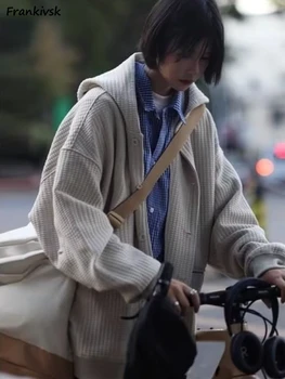 Вафельные куртки для женщин, осенняя теплая классическая верхняя одежда с блокировкой, мешковатый однобортный японский стиль, популярная уличная одежда Advanced