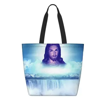 Спаситель Иисус Христос, сумка для покупок с продуктами, Женская сумка-тоут, изготовленные на Заказ Сумки через плечо для покупателей из холста христианского Бога, Сумка большой емкости
