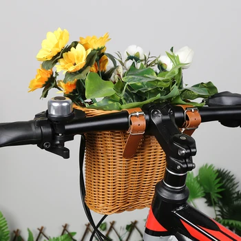 Съемная велосипедная корзина из искусственного ротанга с кожаными ремнями, Маленькая велосипедная корзина ручной работы, Гидроизоляционные Аксессуары для велоспорта