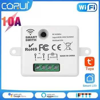 CORUI Tuya WiFi RF 433 Mini Smart Switch Однопроводной Пульт дистанционного управления телефоном Регулярно Модуль автоматизации Умного дома Alexa Google