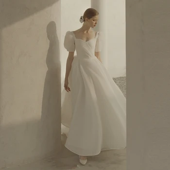 Атласное свадебное платье трапециевидной формы с прозрачной спинкой и коротким рукавом большого размера для женщин Princess Robe de Mariee