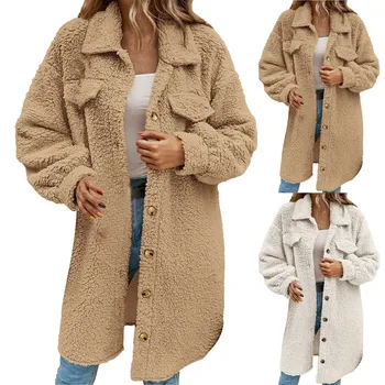 Женский однотонный зимний тренч с длинным рукавом и пуговицами, женские длинные женские пальто, зимние 4x Женские пальто