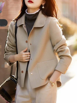 Модное Элегантное Женское пальто, Новая Корейская версия, Простое Однотонное Шерстяное пальто, Темперамент, Свободная Осенняя Короткая куртка Для женщин 2023